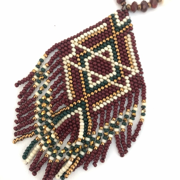 Beaded boho festival necklace with handmade beaded red pendant - Picture 5 of 5